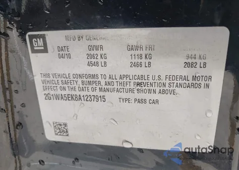 2010 Chevrolet Impala Ls из США, поврежденный, VIN 2G1WA5EK8A1237915